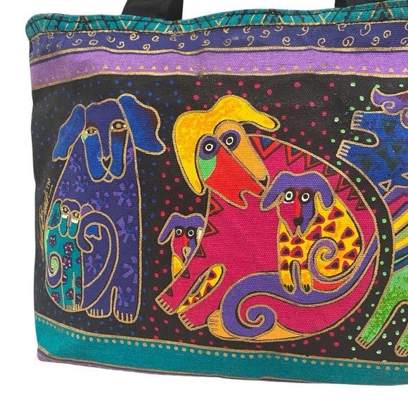 Laurel Burch 7 Dogs Painted Vibrant Handbag/ Lunch Tote - Excellent Condition - Picture 4 of 10